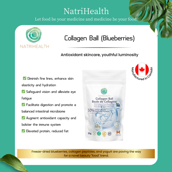 Natrihealth Peptide Snacks 50g – Collagen Protein Ball with Freeze-Dried Blueberries | Beauty & Energy Boosting Superfood | Collagen peptide snack for skin and joints, gut health and digestion | On-the-go collagen energy balls with blueberries