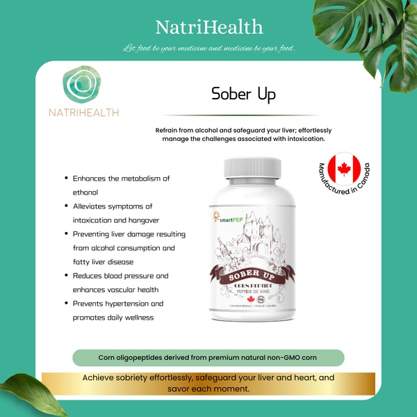 Natrihealth Sober Up | Corn Oligopeptide | Fast Alcohol Detox, Liver Protection, Supports Healthy Blood Pressure & Metabolism | 60 Tablets
