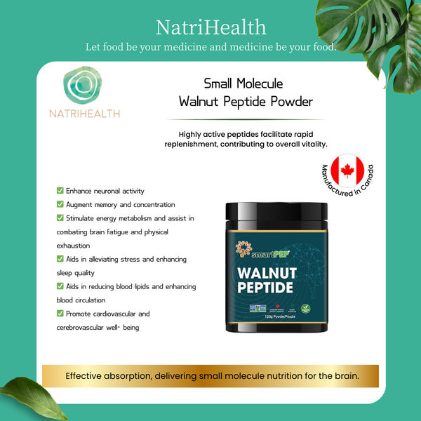 Natrihealth Wisdom Walnut Peptide | 120g, 25+ servings | True Small Molecule Peptides for Brain Health, Memory & Cognitive Support | Peptide supplement for brain function, memory, and concentration, nervous system balance