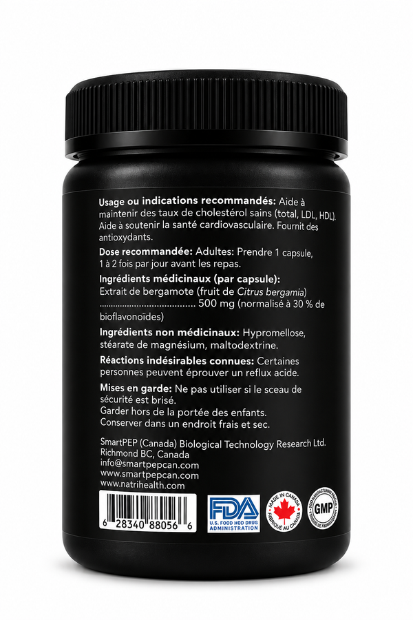 Natrihealth Bergamot | 500mg Citrus Bergamot Capsules | Bioavailable, Plant-based | Citrus Bergamot Supplement for Cholesterol Support & Cardiovascular Health | Natural Bergamot for LDL cholesterol support | 30/60 Veggie Capsules